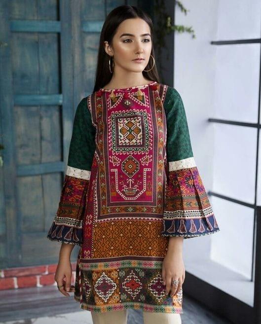 multicolor swiss lawn printed shirt for women