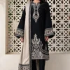 elegant black embroidered kurta set with beige shawl for women