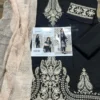 elegant black embroidered kurta set with beige shawl for women