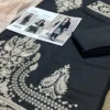 elegant black embroidered kurta set with beige shawl for women