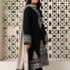 elegant black embroidered kurta set with beige shawl for women