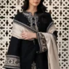 elegant black embroidered kurta set with beige shawl for women