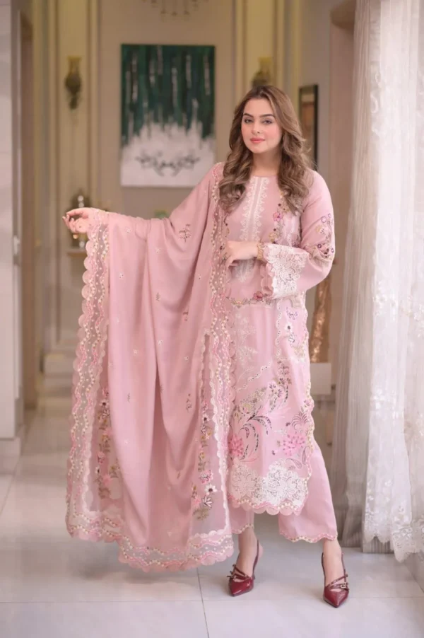 elegant pink embroidered kurta set with dupatta