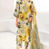 premium summer glow yellow digital print lawn 3 piece suit for women