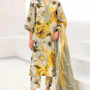 premium summer glow yellow digital print lawn 3 piece suit for women