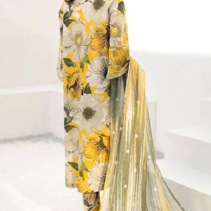 premium summer glow yellow digital print lawn 3 piece suit for women