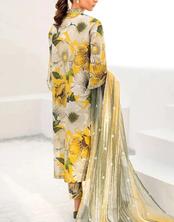 premium summer glow yellow digital print lawn 3 piece suit for women