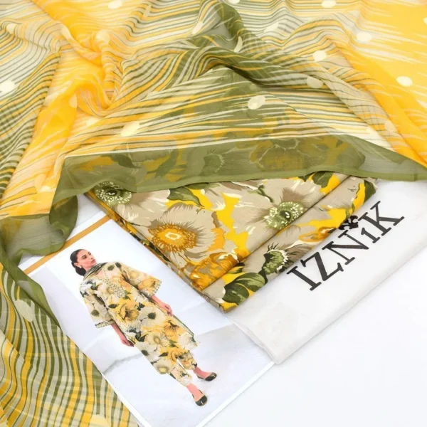 premium summer glow yellow digital print lawn 3 piece suit for women