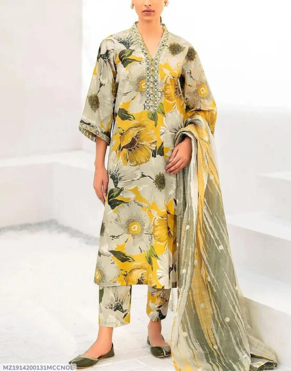 premium summer glow yellow digital print lawn 3 piece suit for women
