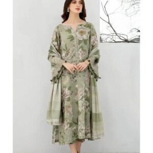 elegant floral printed anarkali suit green 3 piece set