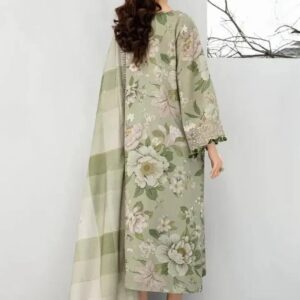 elegant floral printed anarkali suit green 3 piece set