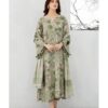 elegant floral printed anarkali suit green 3 piece set