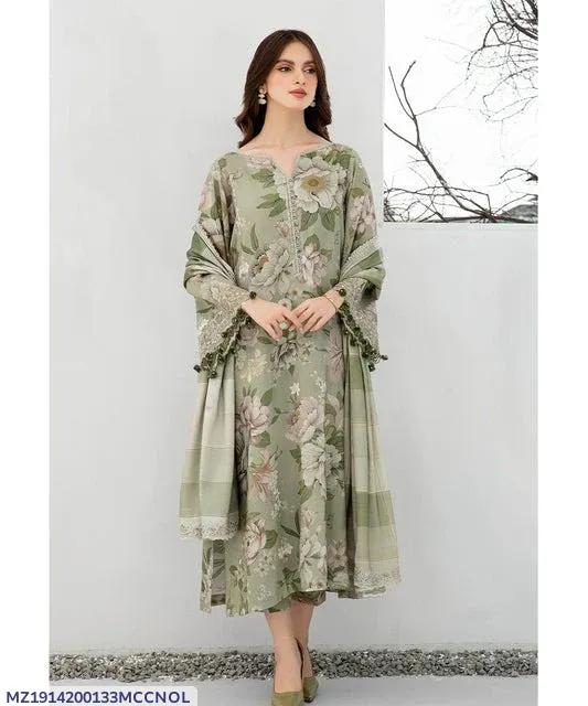 elegant floral printed anarkali suit green 3 piece set