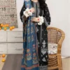 elegant black embroidered lawn 3 piece suit with digital print dupatta