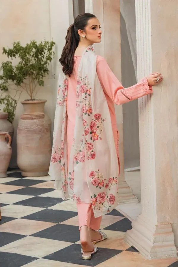 peach embroidered lawn 3 piece suit