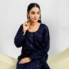 elegant navy blue embroidered lawn 3 piece suit for women