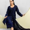 elegant navy blue embroidered lawn 3 piece suit for women