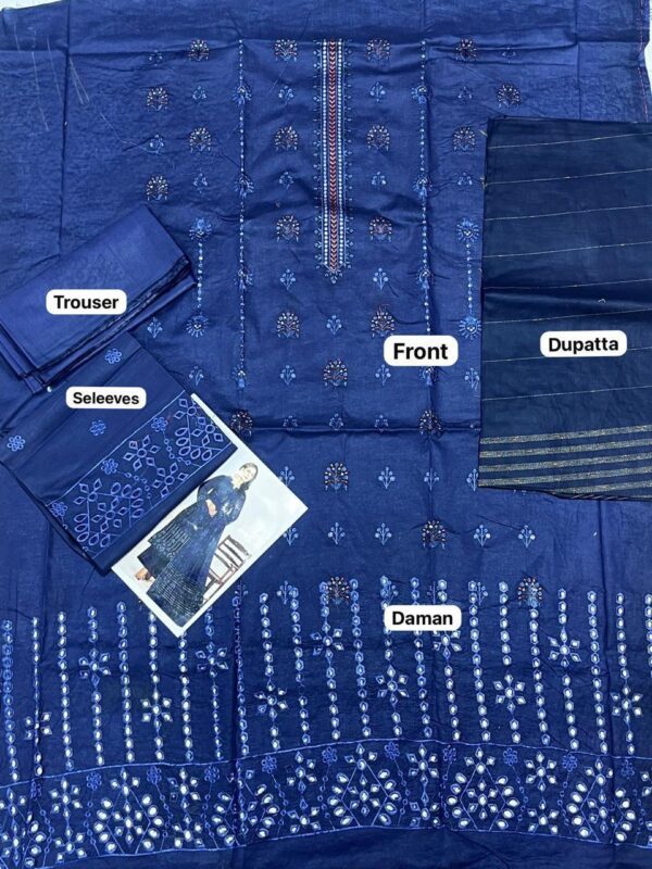 elegant navy blue embroidered lawn 3 piece suit for women
