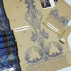 elegant blue beige embroidered lawn suit 3 piece set for women