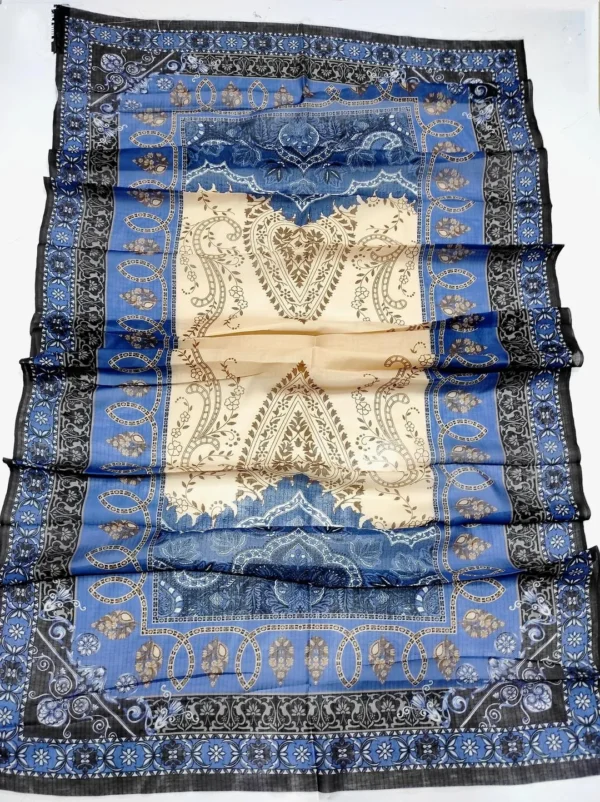 elegant blue beige embroidered lawn suit 3 piece set for women
