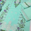elegant light blue embroidered kurta set 3 piece suit for women