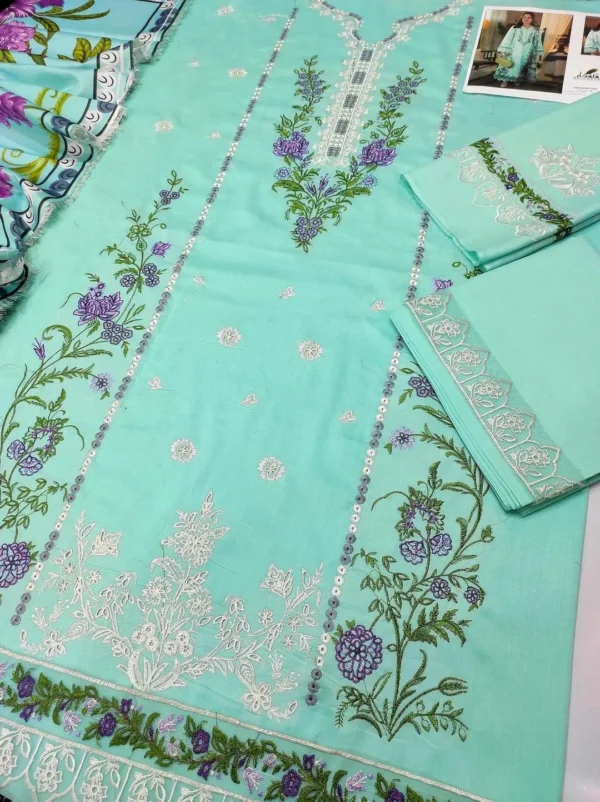 elegant light blue embroidered kurta set 3 piece suit for women