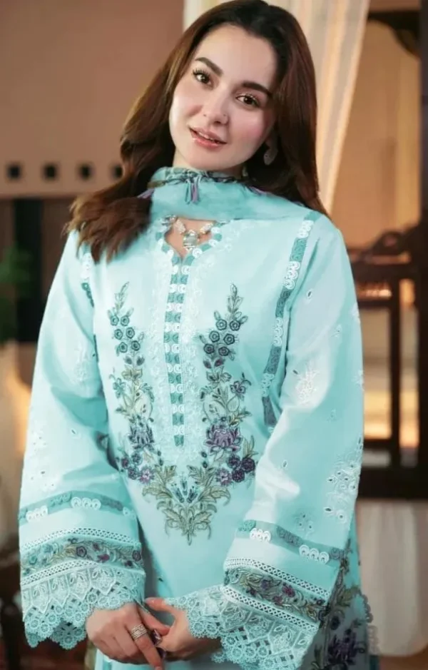 elegant light blue embroidered kurta set 3 piece suit for women