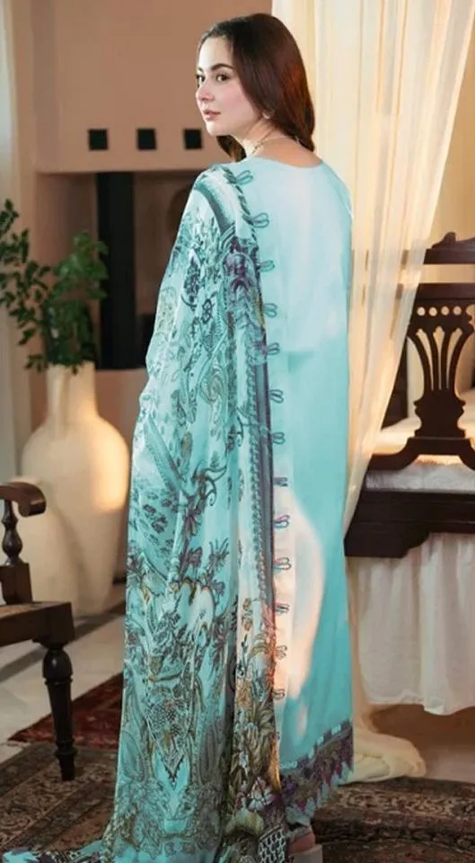 elegant light blue embroidered kurta set 3 piece suit for women