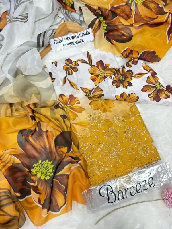 elegant floral printed kurta set yellow 3 piece suit for women