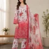 elegant red printed lawn 3 piece suit for women
