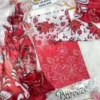 elegant red printed lawn 3 piece suit for women