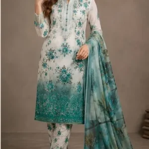 elegant green printed lawn 3 piece suit for women