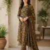 elegant yellow printed lawn 3 piece suit for women